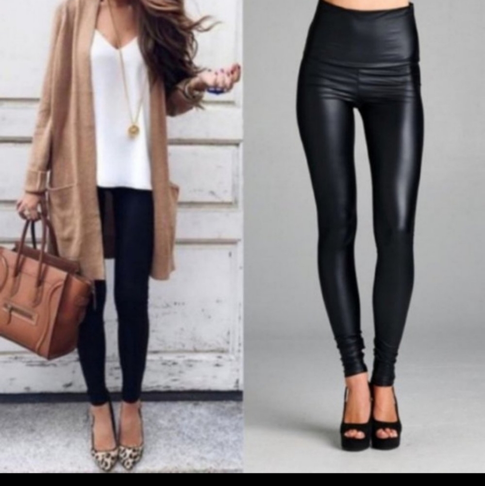 Black Faux Leather Leggings - Picture 3 of 5